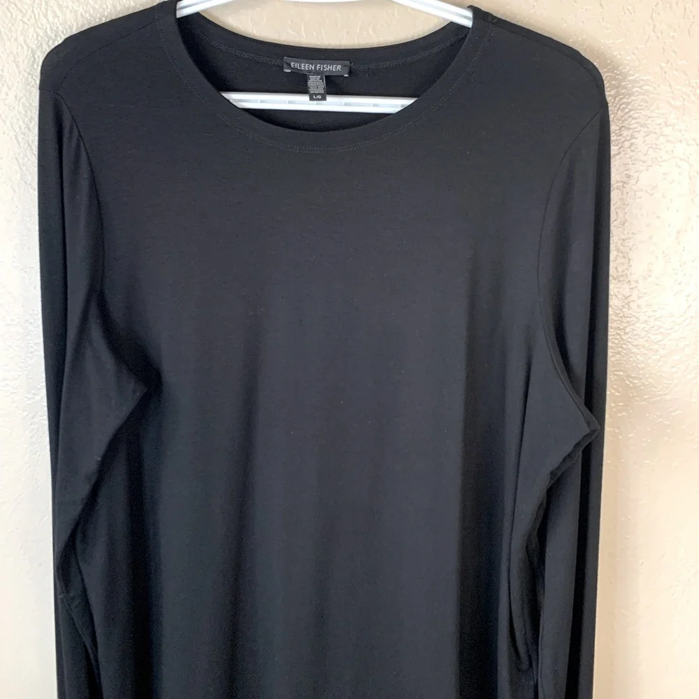 Eileen Fisher Black Minimalist Crew Neck Long Sleeve Blouse Size L